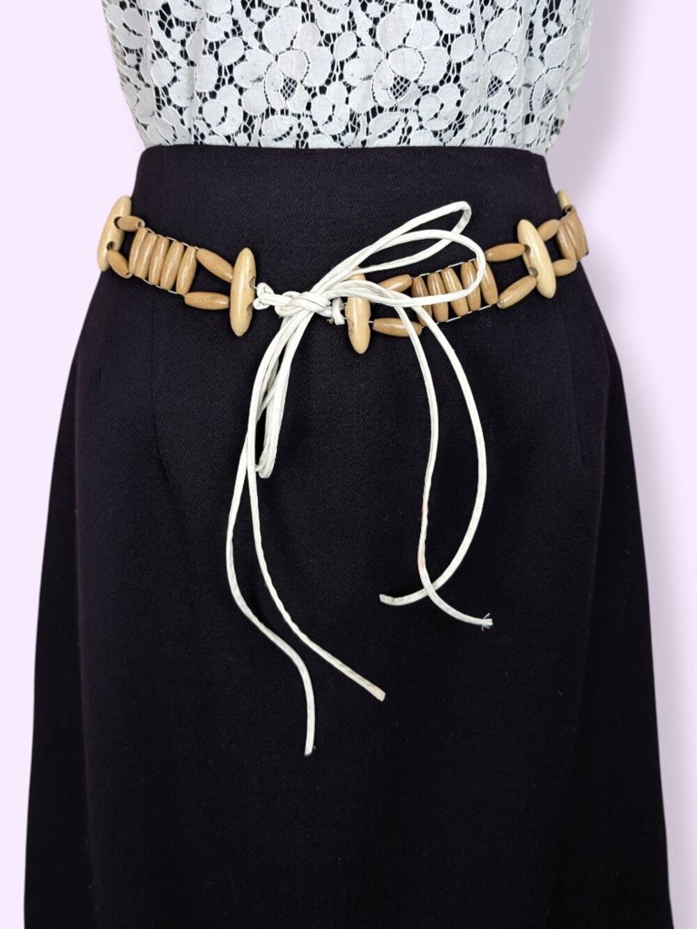 Bohemian Wood White Cord Tie Belt - Picture 1 of 5